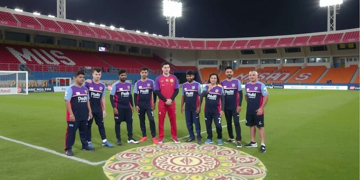 Delhi Dynamos FC Diwali Event Delhi Dynamos FC Diwali special event showing stadium decorated with rangoli and players in special Diwali kits